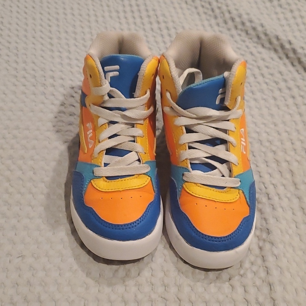 FILA AUTHENTIC KID'S WHITE ORANGE BLUE MID TOP PLUS SNEAKERS SIZE 1 (#3)